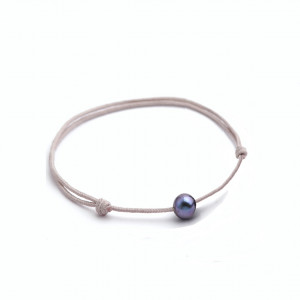 bracelet perle mini ronde noire FIL BEIGE
