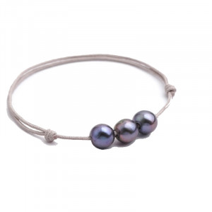 bracelet 3 perles eau douce RONDES noire