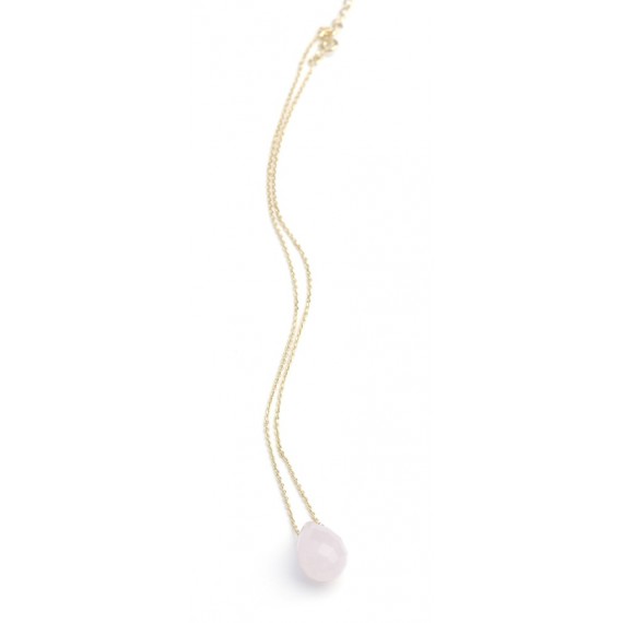 Collier goutte quartz rose sur chaine